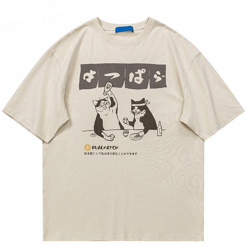 Japanese Cats Drinking T-Shirt - UrbanLaws