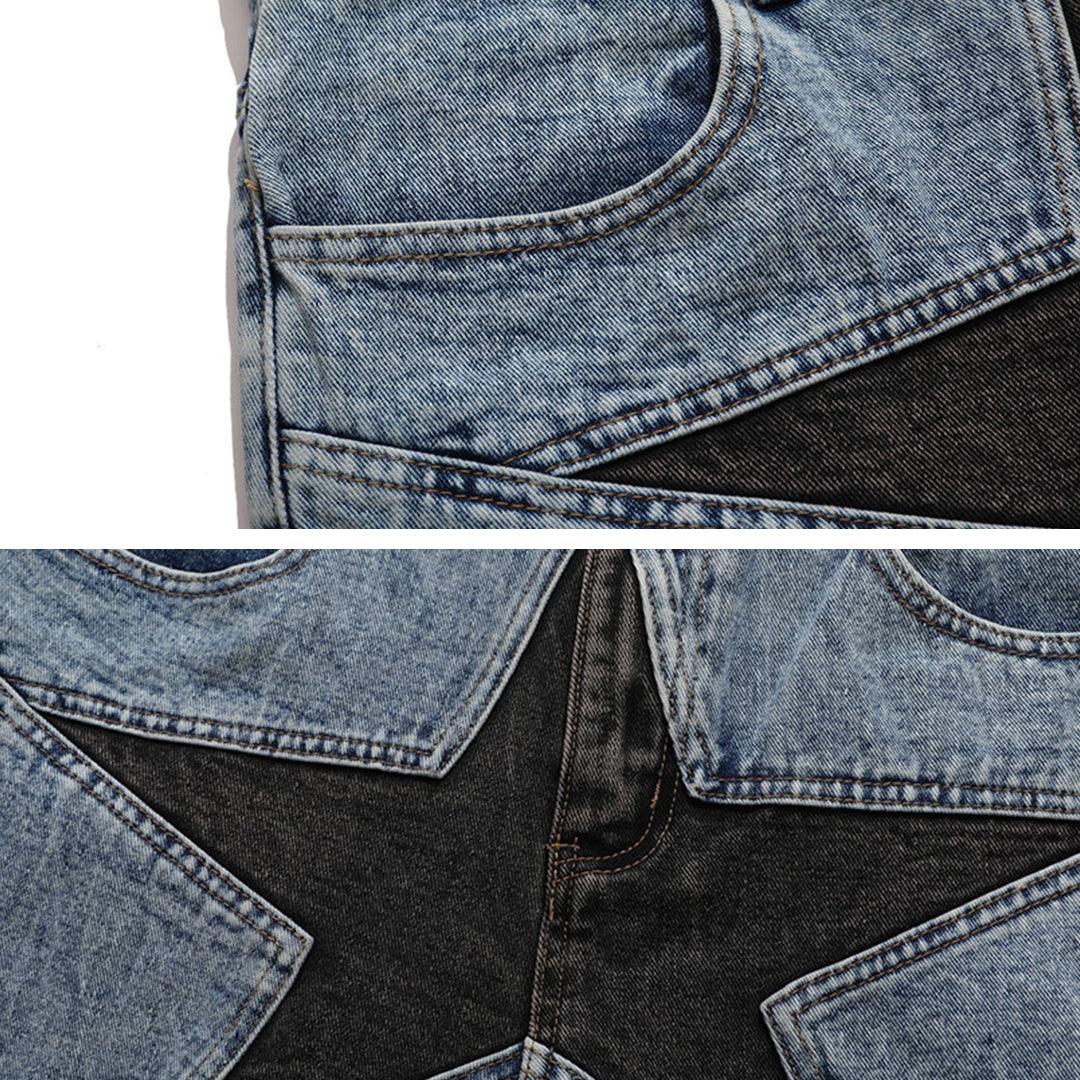 Denim Star Patchwork Shorts - UrbanLaws